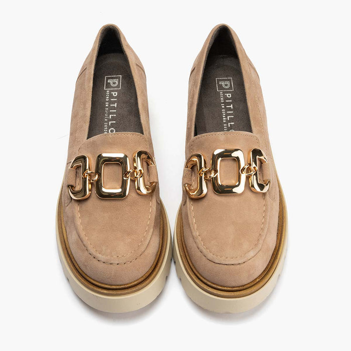 Pitillos Mocasín En Ante De Mujer Color Piedra