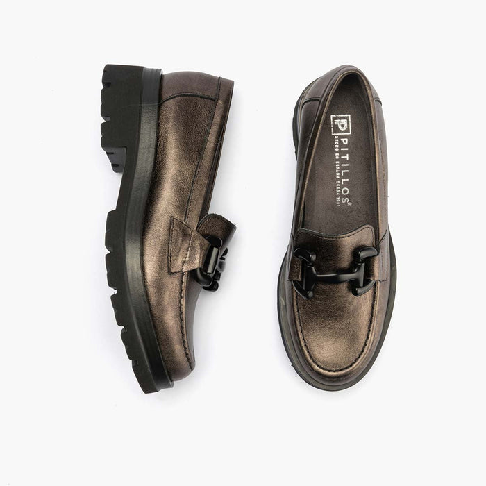 Pitillos Mocasín En Laminado De Mujer Color Bronce