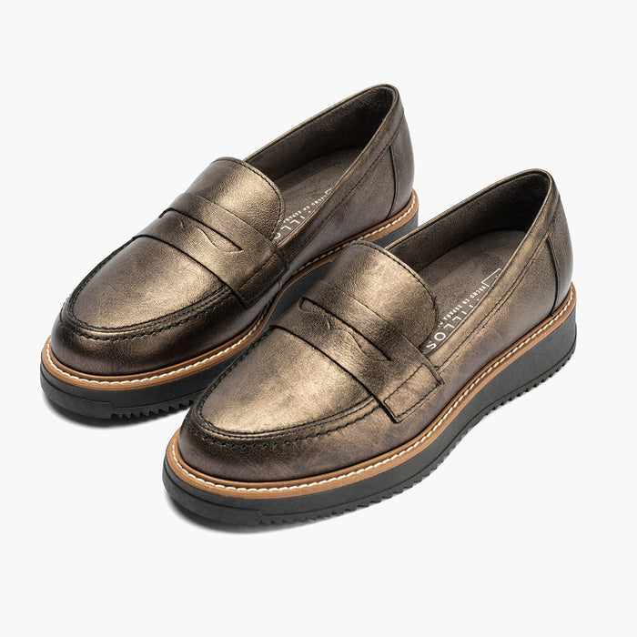 Pitillos Mocasín En Laminado De Mujer Color Bronce
