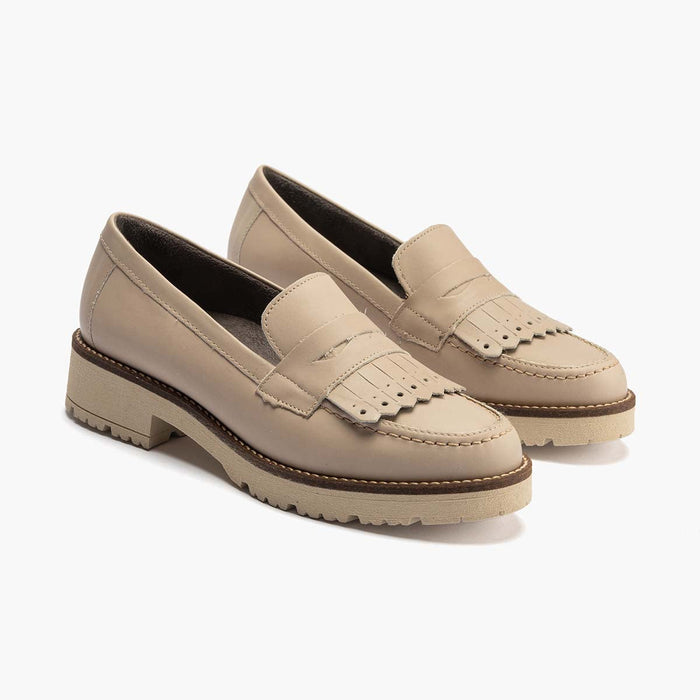 Pitillos Mocasín Flecos De Mujer Color Piedra