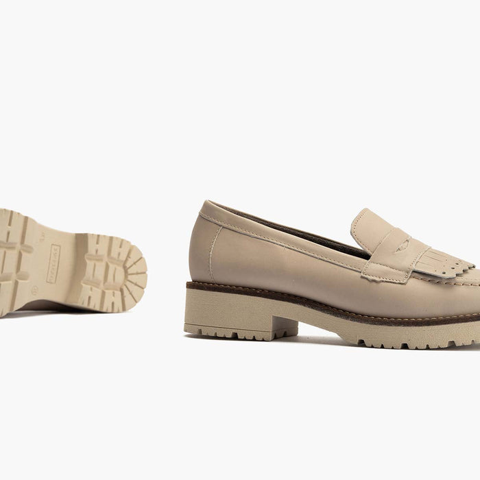 Pitillos Mocasín Flecos De Mujer Color Piedra