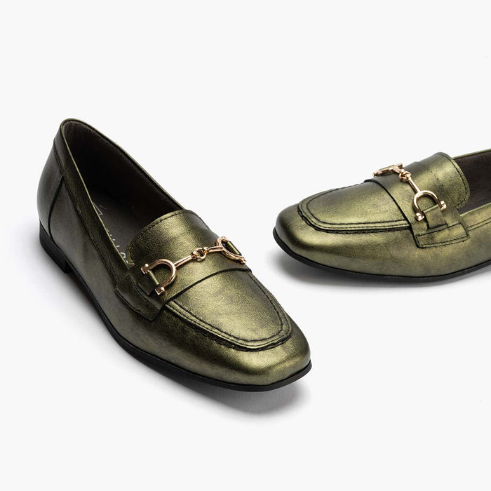 Pitillos Mocasín Laminado De Mujer Color Verde