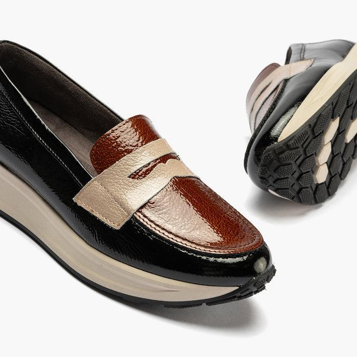 Pitillos Mocasín Tricolor De Mujer Color Negro