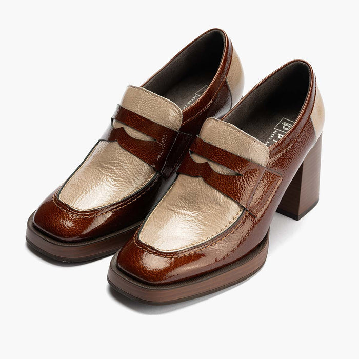 Pitillos Zapato Abotinado Bicolor De Mujer Color Cuero/piedra