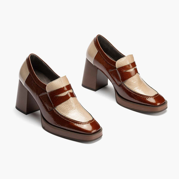 Pitillos Zapato Abotinado Bicolor De Mujer Color Cuero/piedra