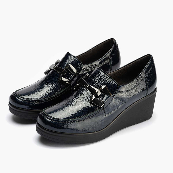 Pitillos Zapato Abotinado En Charol Para Mujer Color Marino