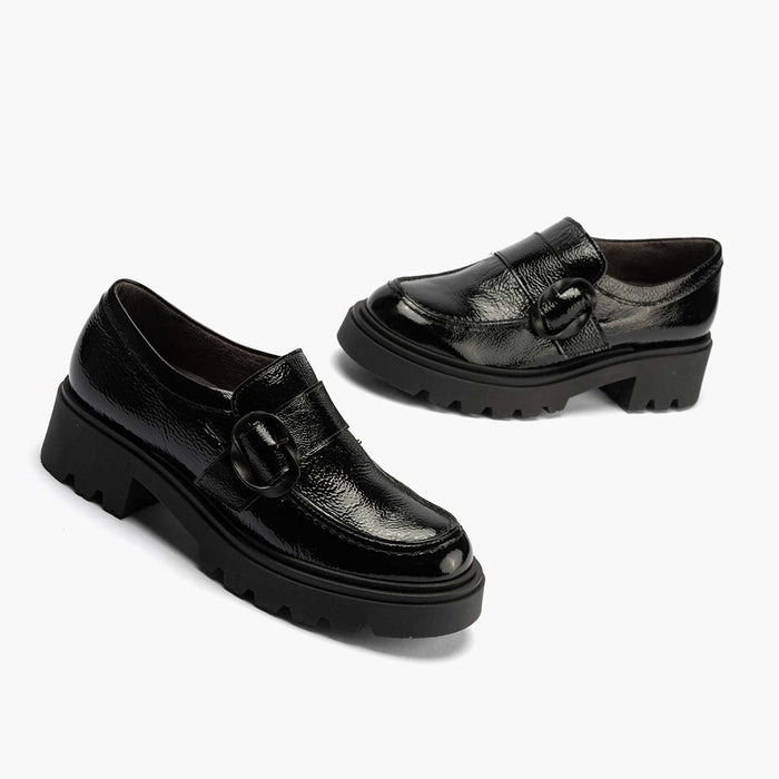 Pitillos Zapato Abotinado En Charol Para Mujer Color Negro