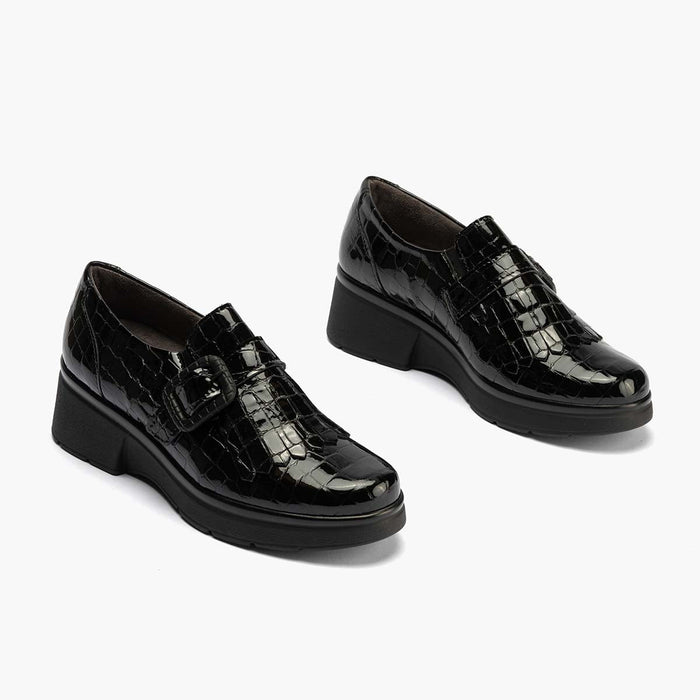 Pitillos Zapato Abotinado Flecos Coco De Mujer Color Negro