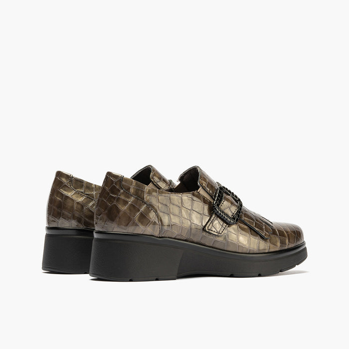 Pitillos Zapato Abotinado Flecos Coco Para Mujer Color Humo