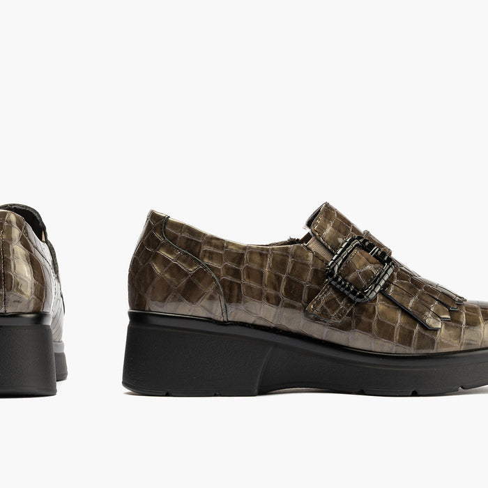 Pitillos Zapato Abotinado Flecos Coco Para Mujer Color Humo