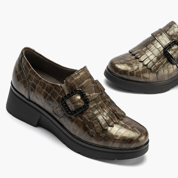 Pitillos Zapato Abotinado Flecos Coco Para Mujer Color Humo