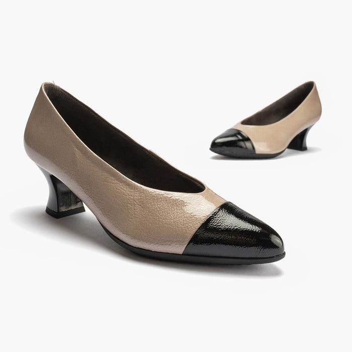 Pitillos Zapato De Salón Combinado Charol Para Mujer Color Piedra