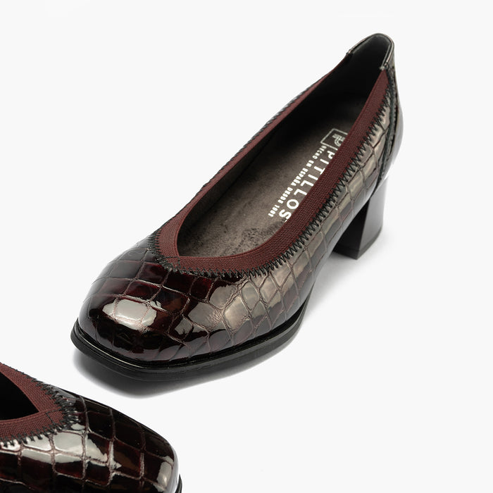 Pitillos Zapato De Salón Pico Con Elástico Para Mujer Color Burdeos