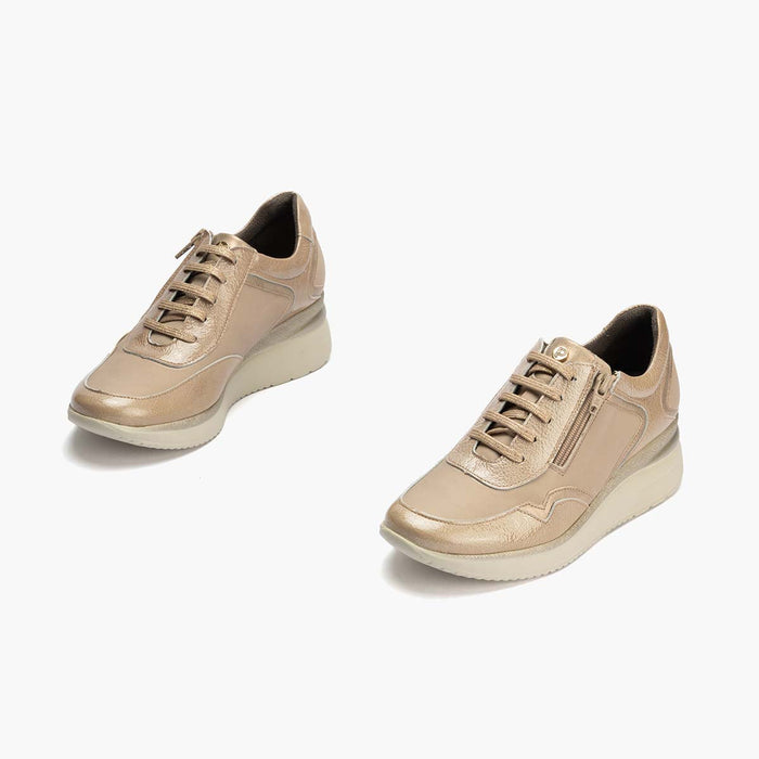 Pitillos Zapato Deportivo Charol Con Cremallera Para Mujer Color Piedra