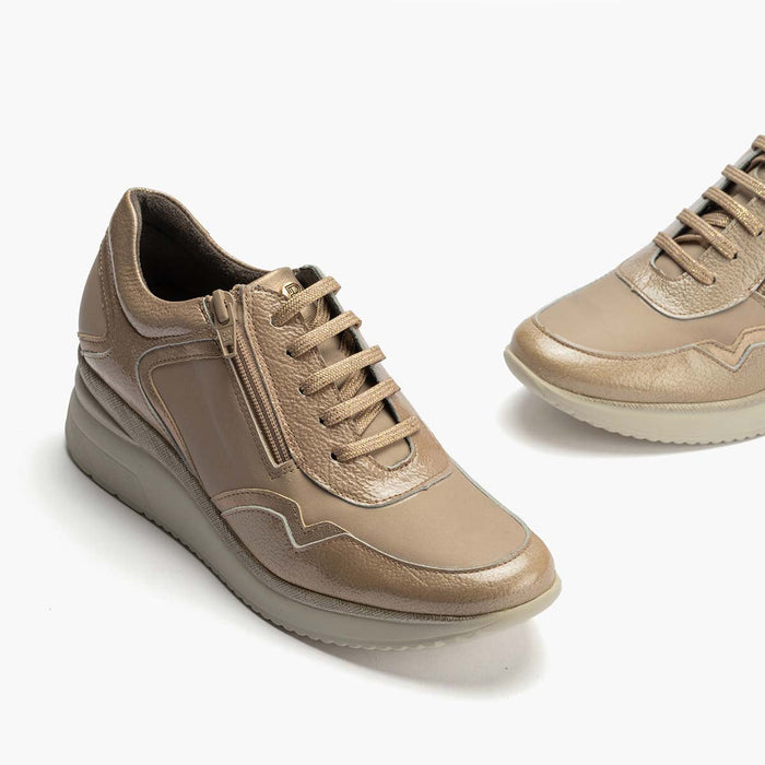 Pitillos Zapato Deportivo Charol Con Cremallera Para Mujer Color Piedra