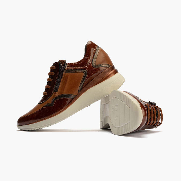 Pitillos Zapato Deportivo Charol Con Cremallera Para Mujer Color Cuero