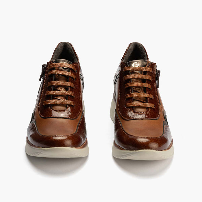 Pitillos Zapato Deportivo Charol Con Cremallera Para Mujer Color Cuero