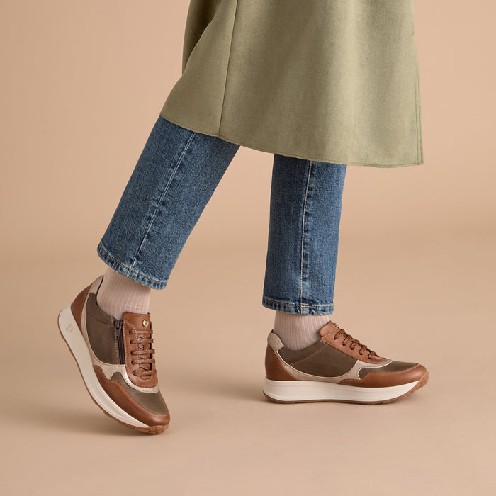 pitillos Zapato Deportivo con Cremallera mujer color cuero