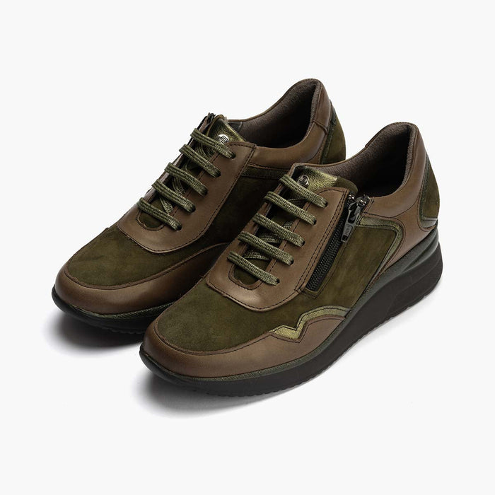 Pitillos Zapato Deportivo Napa Con Cremallera De Mujer Color Kaki