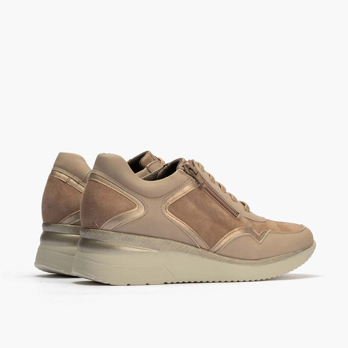 Pitillos Zapato Deportivo Napa Con Cremallera Mujer Color Piedra