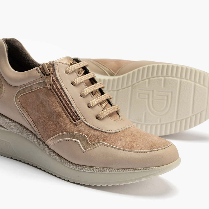Pitillos Zapato Deportivo Napa Con Cremallera Mujer Color Piedra
