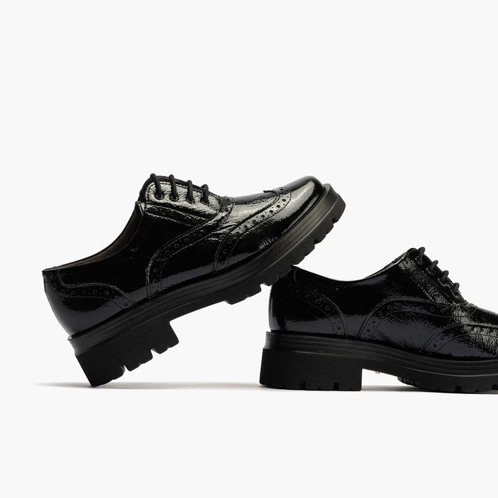 Pitillos Zapato Inglés En Charol Para Mujer Color Negro