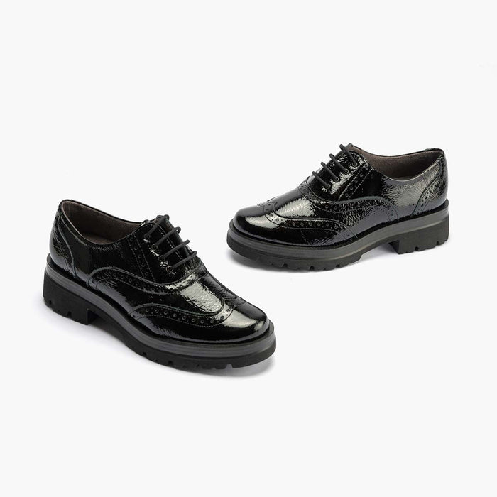 Pitillos Zapato Inglés En Charol Para Mujer Color Negro