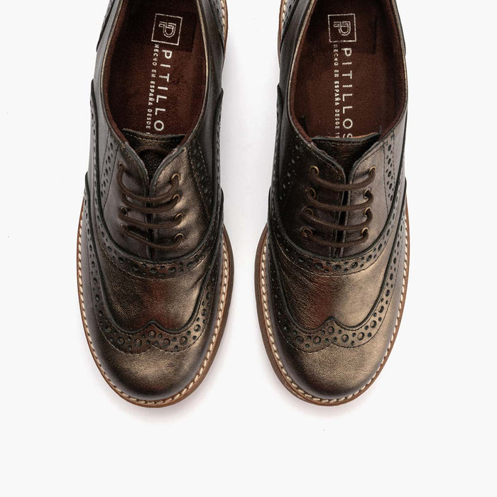 Pitillos Zapato Inglés En Laminado De Mujer Color Bronce