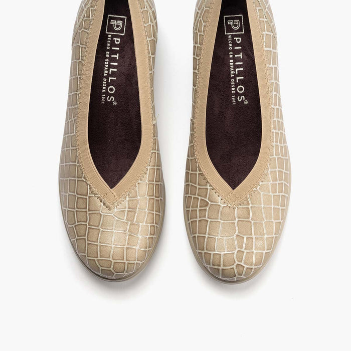 Pitillos Zapato Salón Pico Con Elástico De Mujer Color Piedra