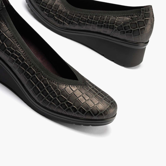 Pitillos Zapato Salón Pico Con Elástico Para Mujer Color Negro