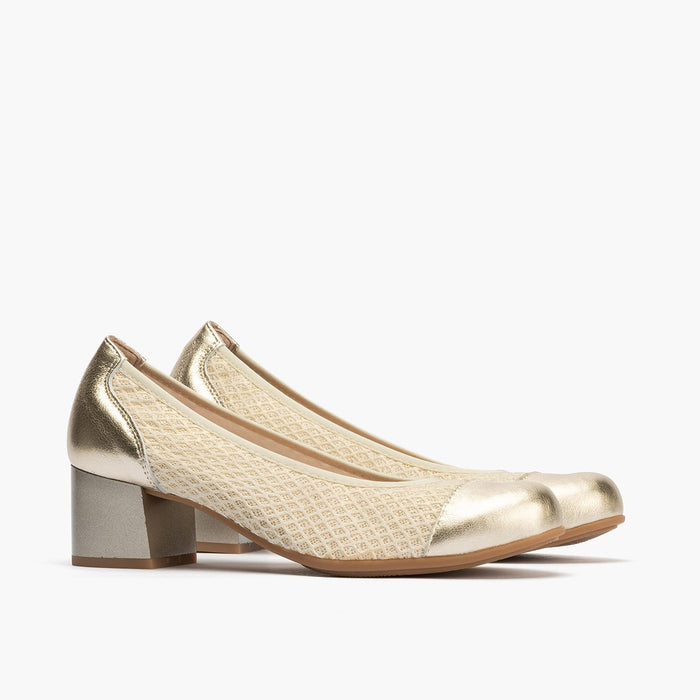 Pitillos Zapatos De Salón De Mujer Con Piel Combinada Con Textil Con Tacón Medio DORADO