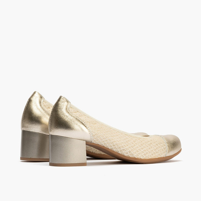 Pitillos Zapatos De Salón De Mujer Con Piel Combinada Con Textil Con Tacón Medio DORADO