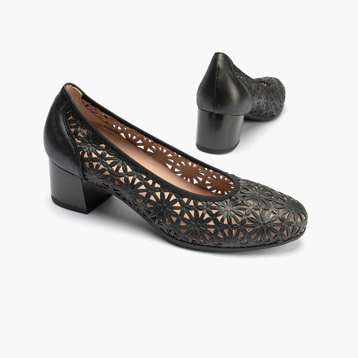 pitillos Zapatos de salón de mujer con piel picada y tacón medio NEGRO