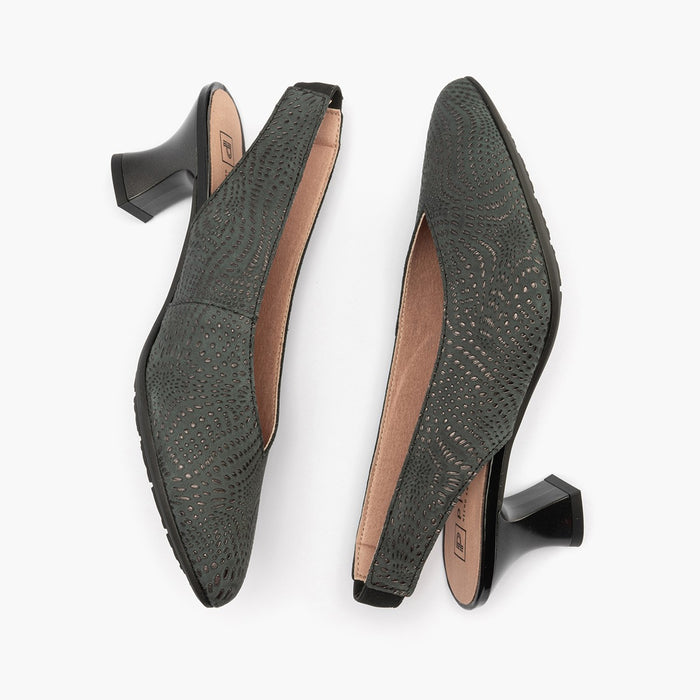 pitillos Zapatos de salón de mujer destalonado en piel y tacón embudo NEGRO