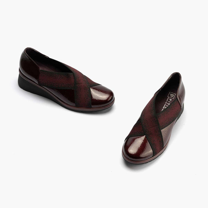 Pitillos Zapatos Elásticos Cruzados De Mujer Color Burdeos