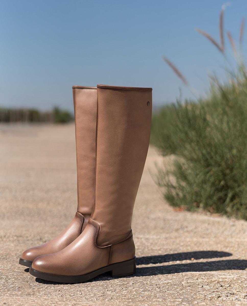 porronet BOTAS ALTAS DE PIEL TAUPE CON CREMALLERA ELBA