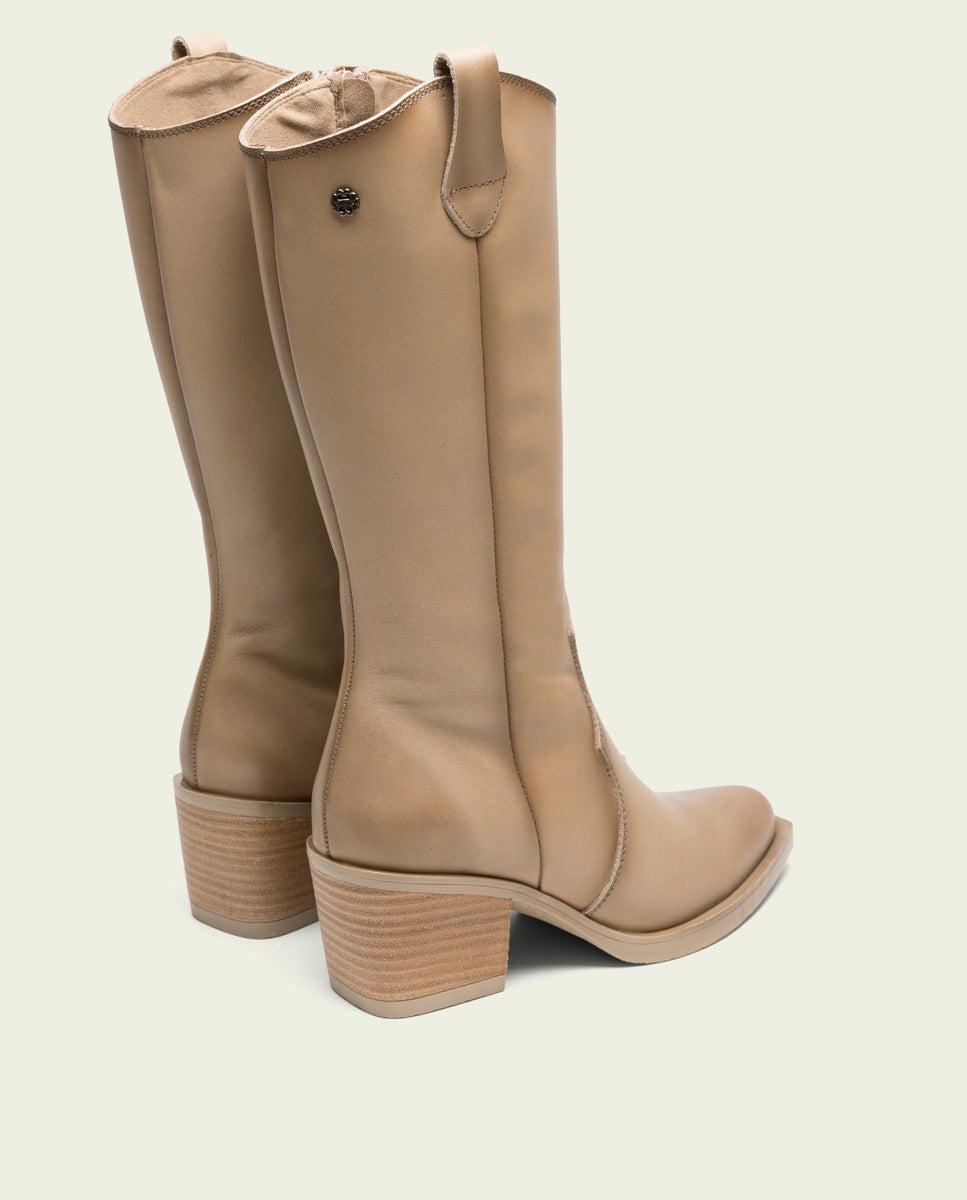 Porronet BOTAS COWBOY DE PIEL CAMEL CON CREMALLERA HELGA