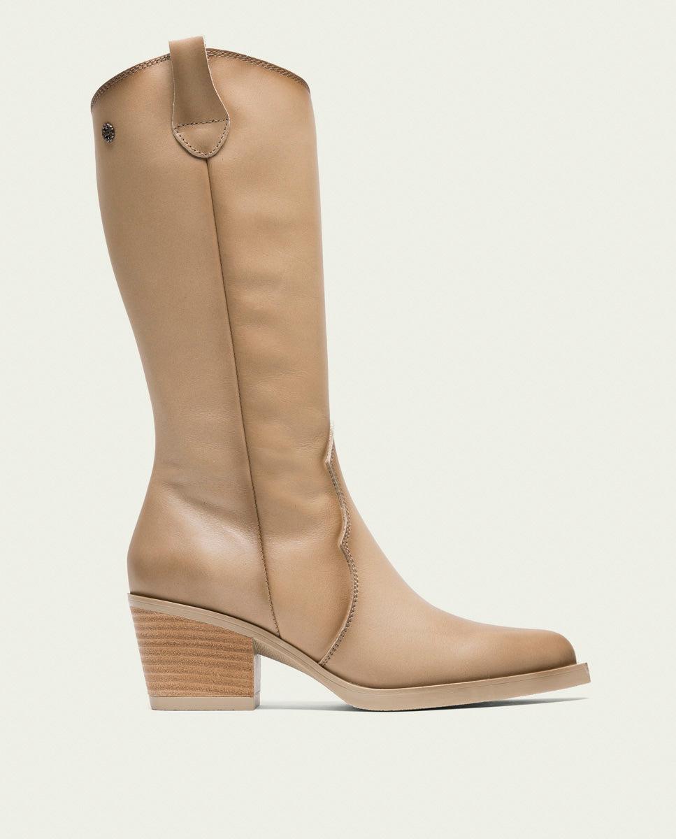 porronet BOTAS COWBOY DE PIEL CAMEL CON CREMALLERA HELGA