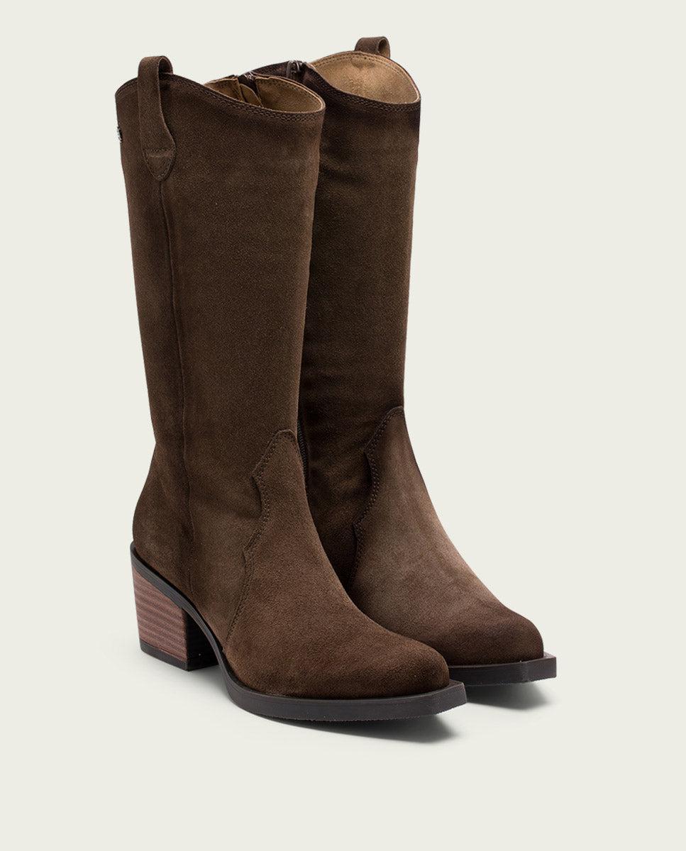 Porronet BOTAS COWBOY DE PIEL MOKA CON CREMALLERA HILDA