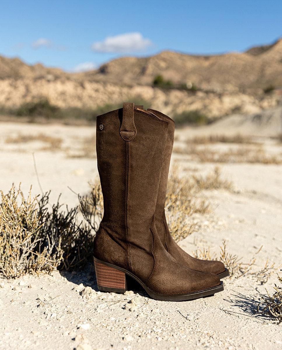 porronet BOTAS COWBOY DE PIEL MOKA CON CREMALLERA HILDA