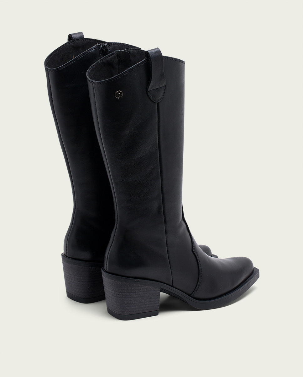 porronet BOTAS COWBOY DE PIEL NEGRA CON CREMALLERA HELGA