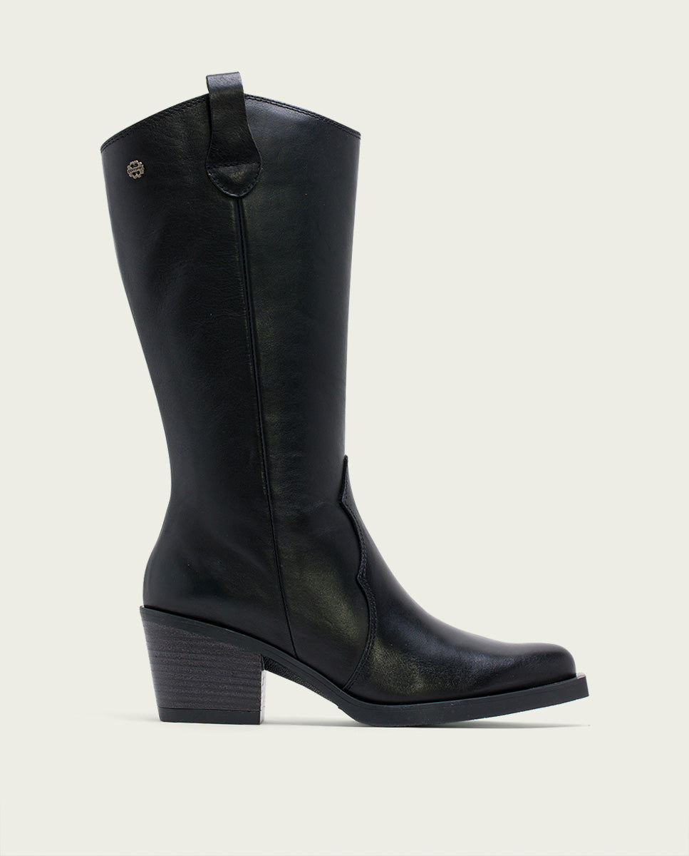 porronet BOTAS COWBOY DE PIEL NEGRA CON CREMALLERA HELGA