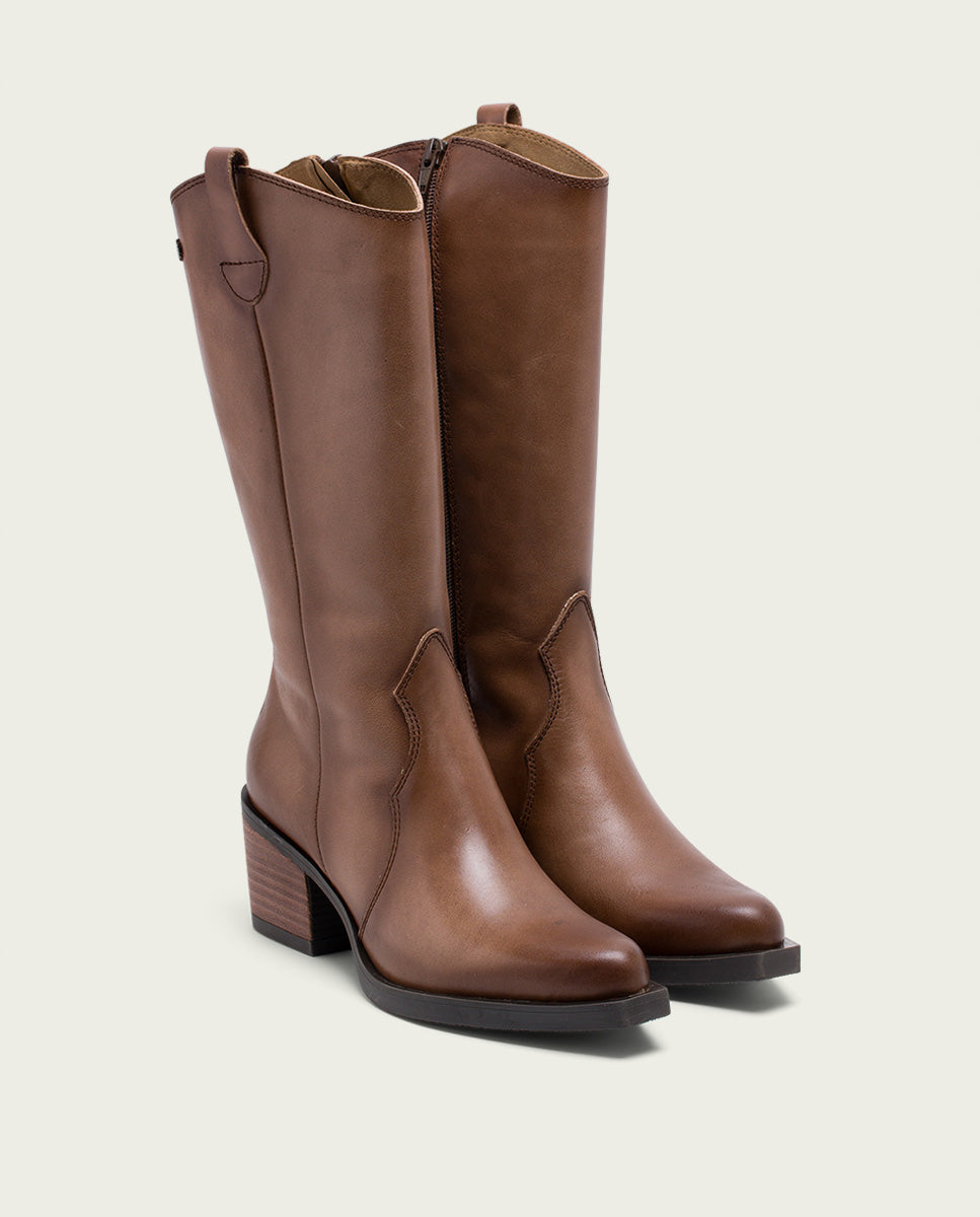 Porronet BOTAS COWBOY DE PIEL TAUPE CON CREMALLERA HELGA