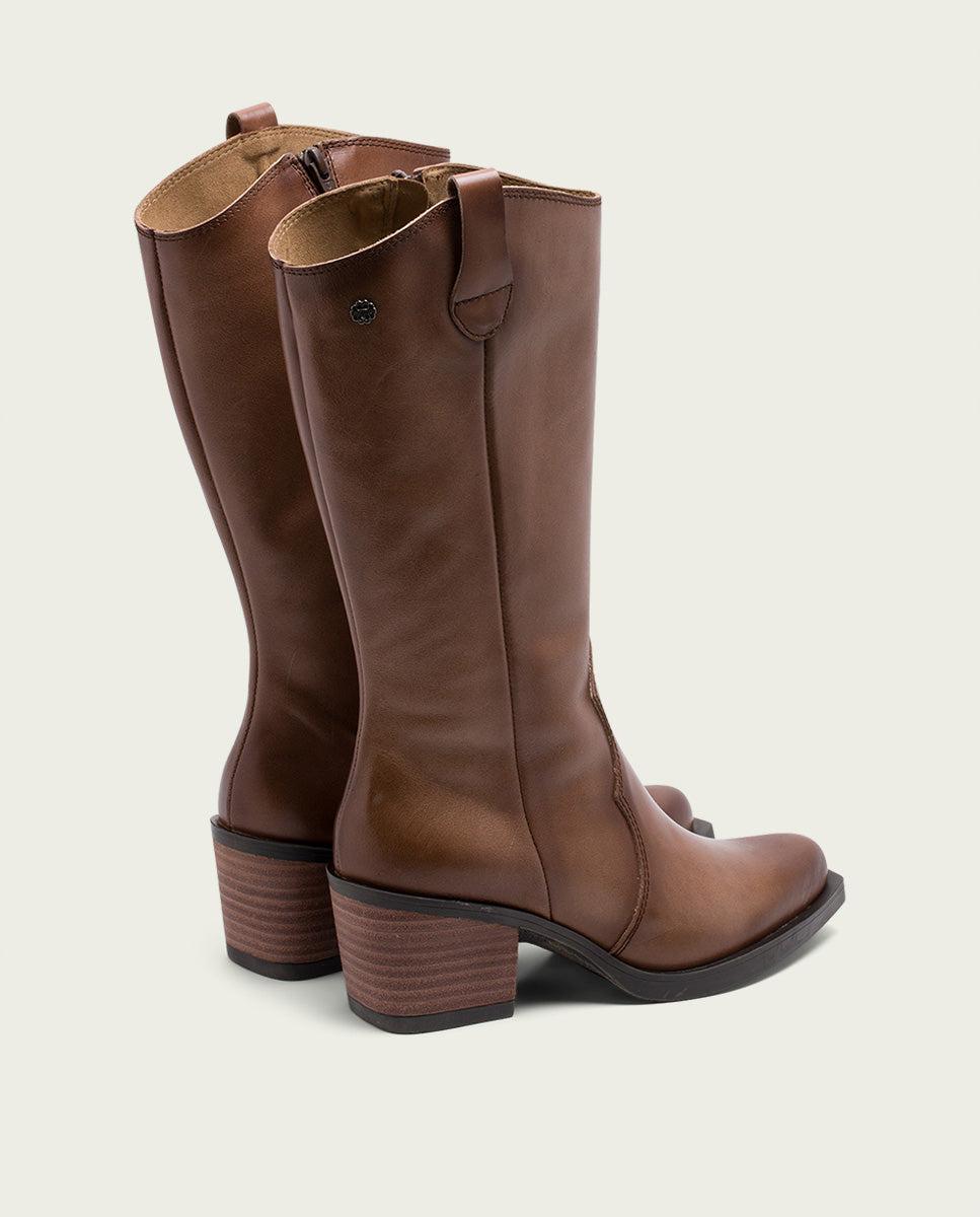 Porronet BOTAS COWBOY DE PIEL TAUPE CON CREMALLERA HELGA