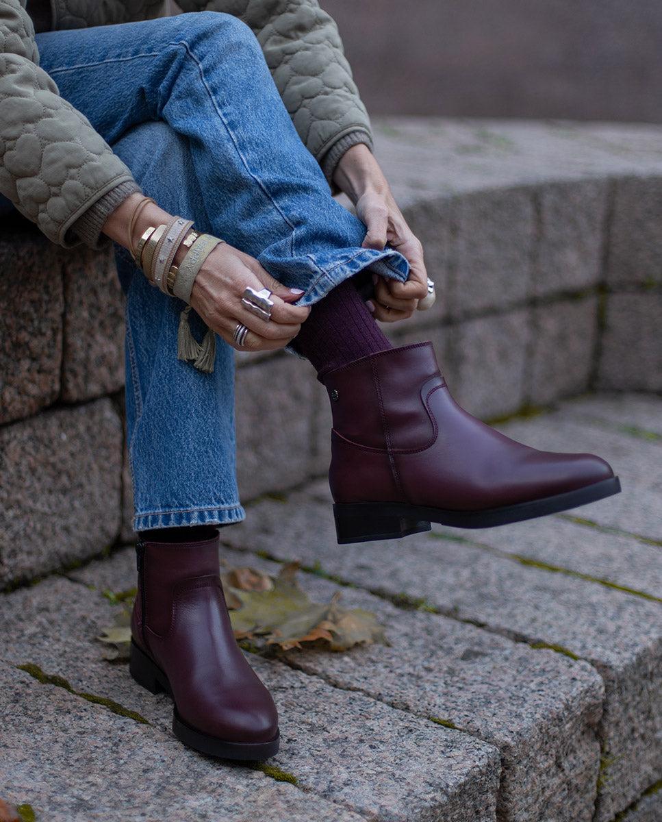 porronet BOTINES DE PIEL BURDEOS CON CREMALLERA EINES