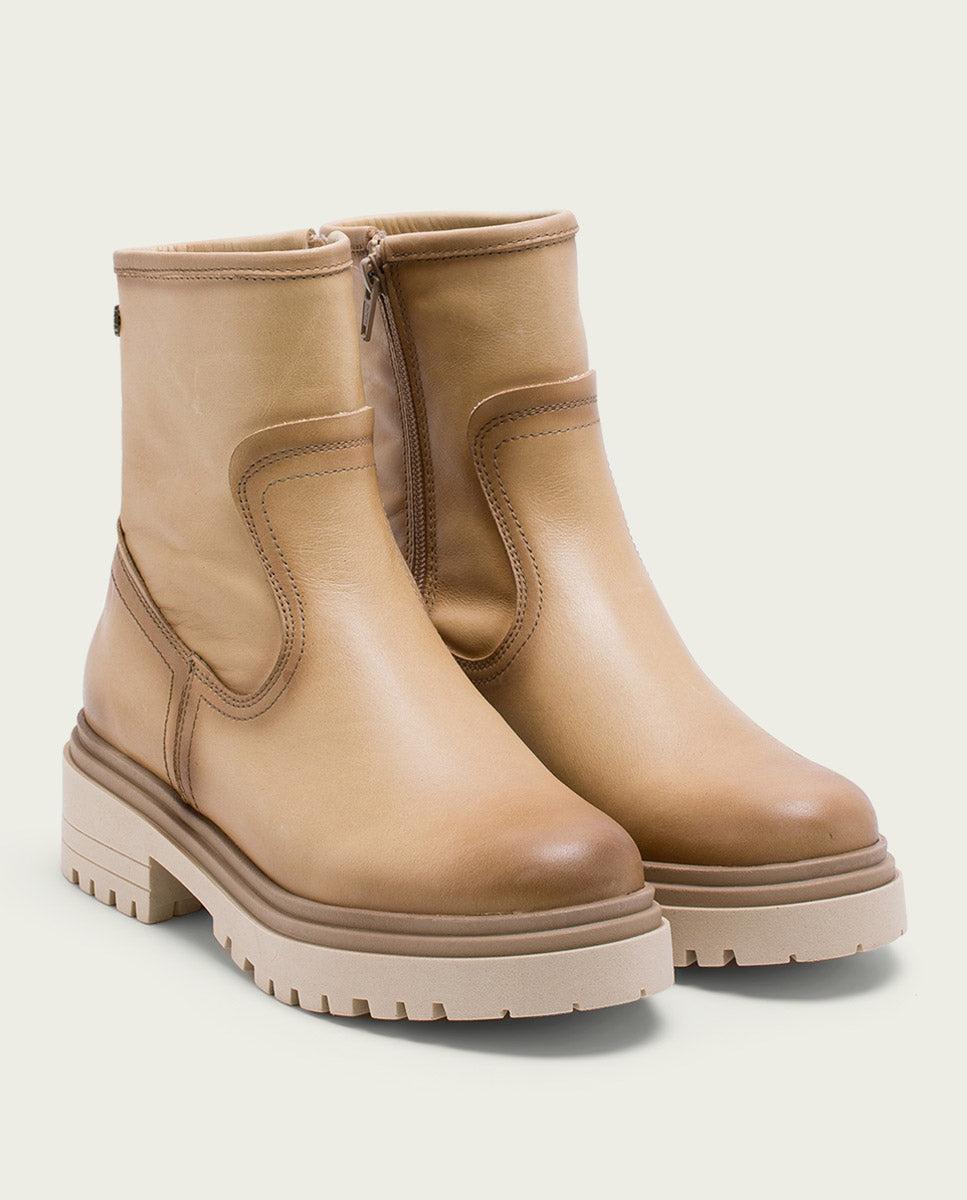 Porronet BOTINES DE PIEL CAMEL CON CREMALLERA FIALA