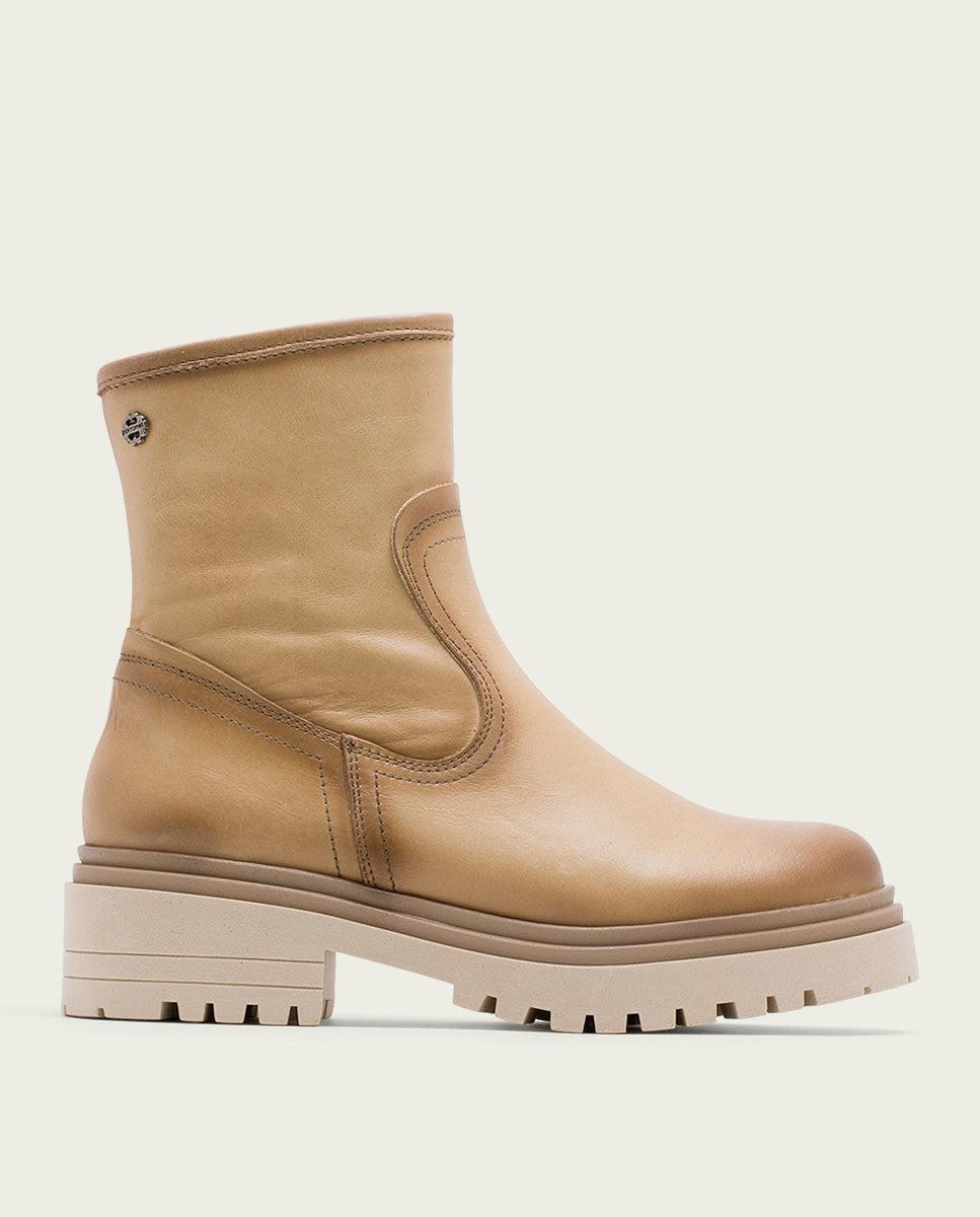 porronet BOTINES DE PIEL CAMEL CON CREMALLERA FIALA