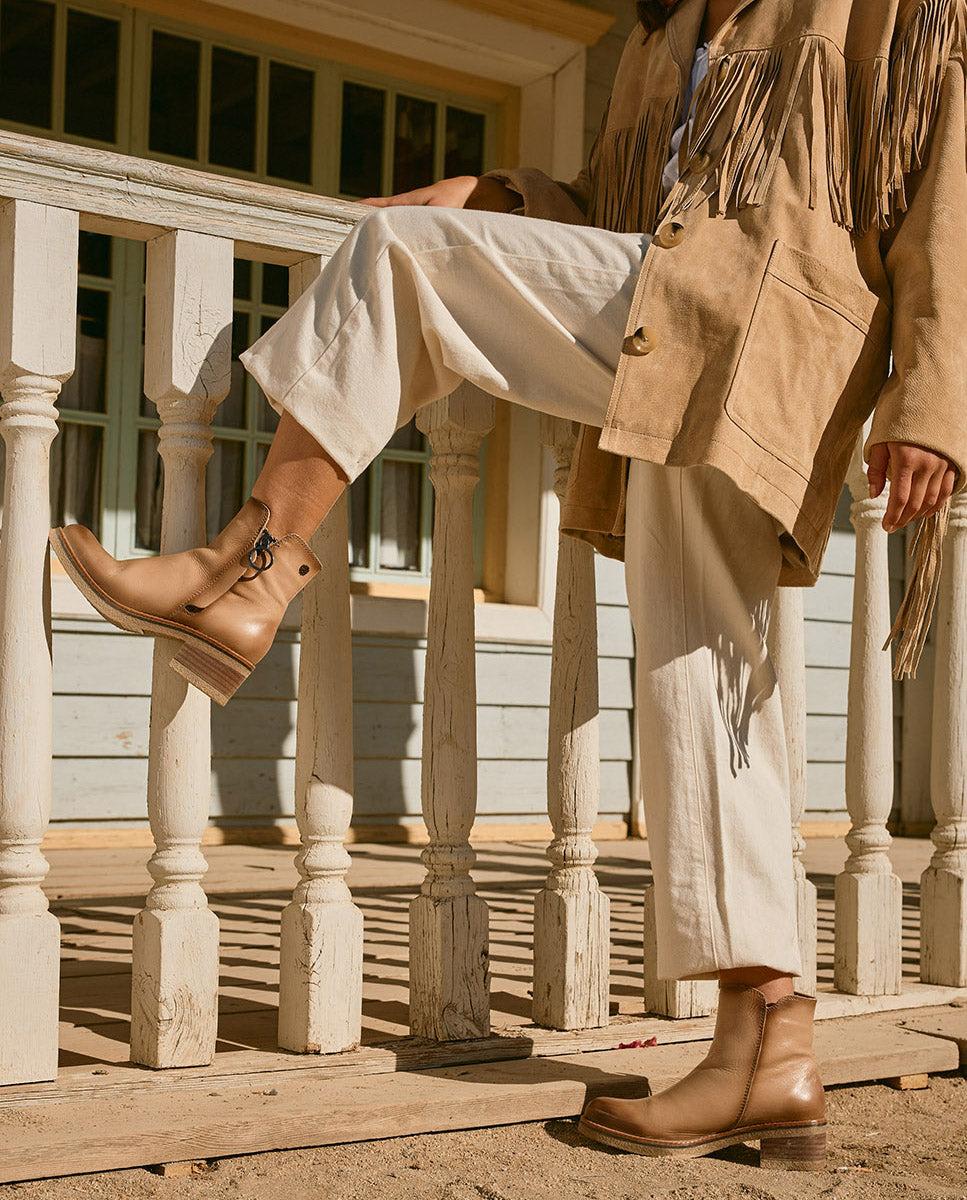 porronet BOTINES DE PIEL CAMEL CON CREMALLERA GINGER