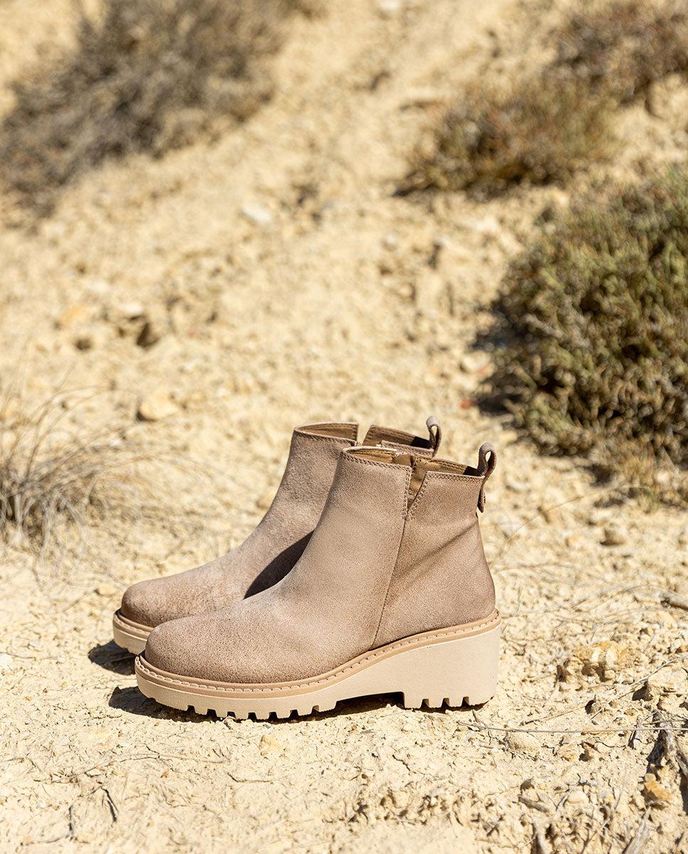 Porronet BOTINES DE PIEL CON CUÑA Y CREMALLERA ARENA LIDIA