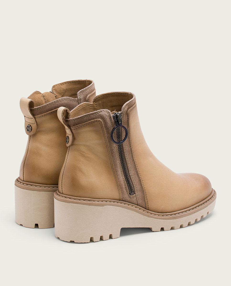Porronet BOTINES DE PIEL CON CUÑA Y CREMALLERA CAMEL LEONA